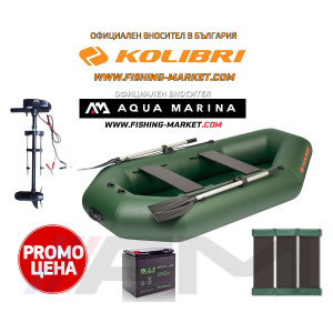 Promo KOLIBRI Надуваема гребна лодка с твърдо дъно K-240T SC и AQUA MARINA Електрически двигател T-18 12V и Акумулаторна тягова батерия GLP AGM - 33Ah 12V
